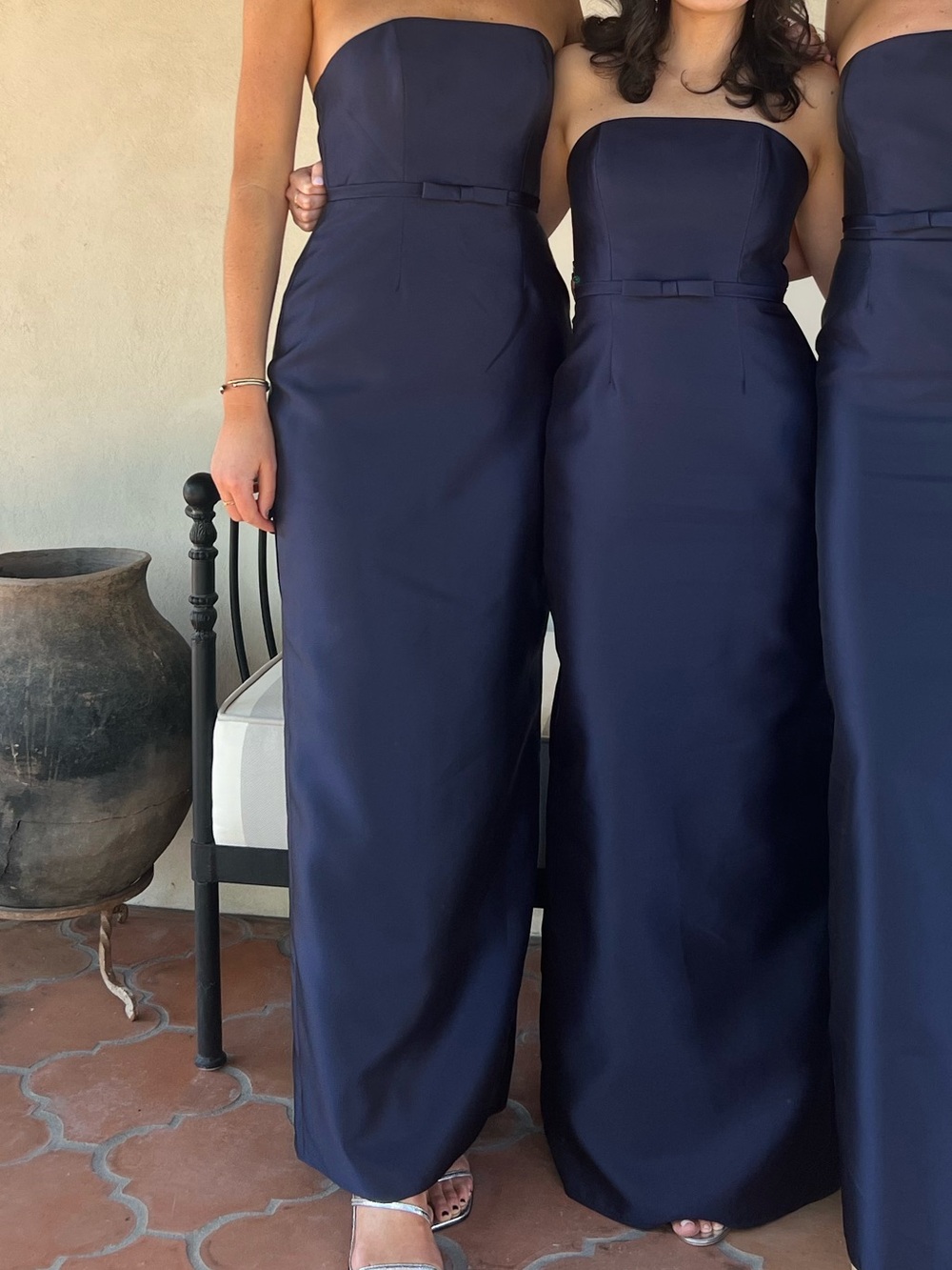 Bella Bridesmaids Strapless Navy Satin Dress